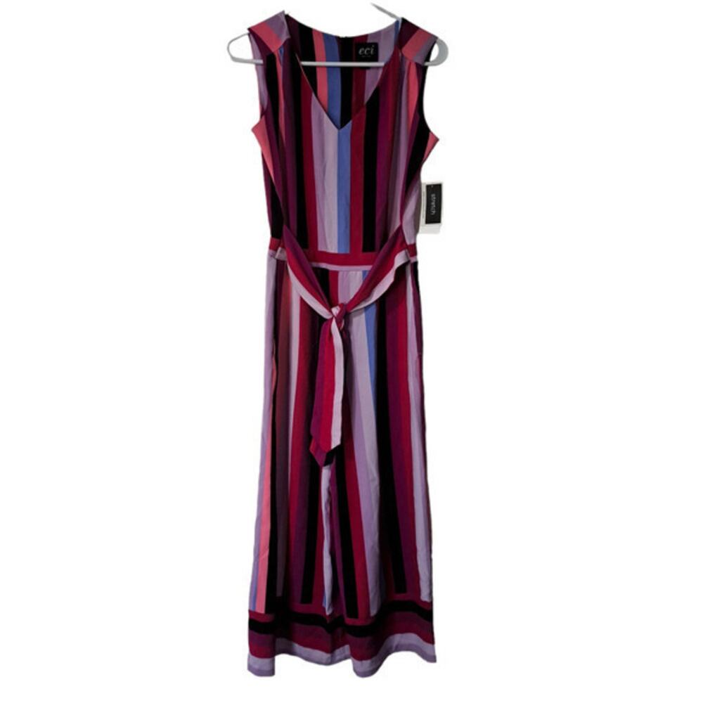 eci New York Womens Sleeveless V neck Jumpsuit Black Purple Size Small NWT